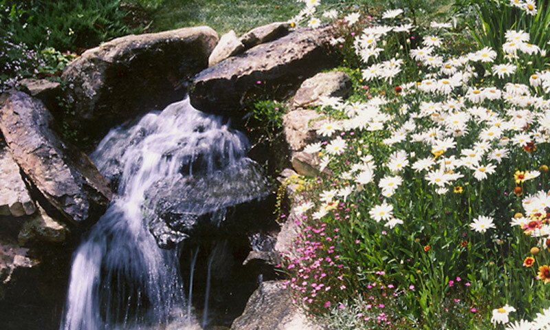 Cascading Water: A multi-level water feature set into the hillside